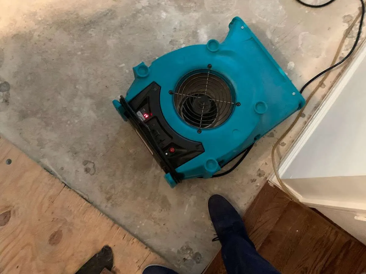 Air mover drying subfloor during Leak Detection & Repair in Apollo Beach